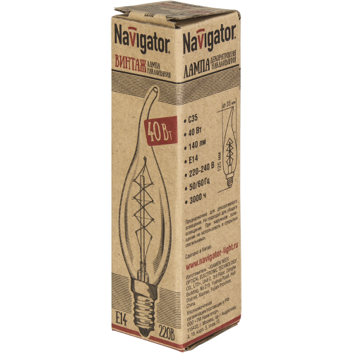 лампа E14 NI-V FC-C 40W CLG  230V (свеча винтаж) Navigator | уп.100/10/1(шт.)
