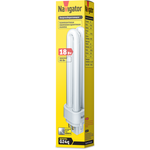 лампа G24q-2 (4-штырьковый) NCL ЭмПРА 18W 840 230V (люминесцентная) Navigator | 25шт./уп.