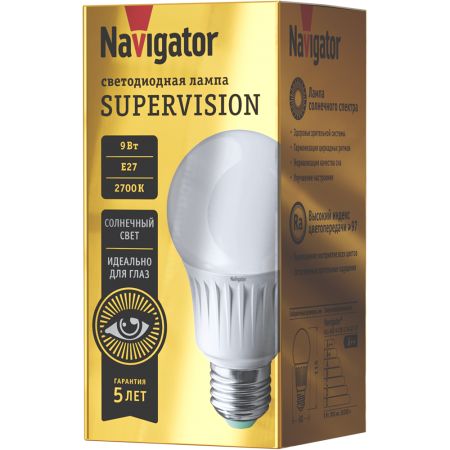 Лампа Navigator 80 549 NLL-A60-9-230-4K-E27-FR-SV