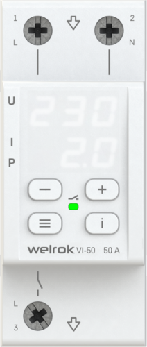 Реле напряжения с контролем тока WELROK VI-50 (белая индикация)