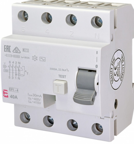 Реле дифференциальное (УЗО) EFI6-P4 63/0,03 4p тип AC (6kA)