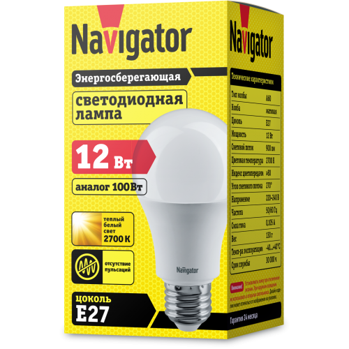 лампа E27  NLL A60 12W 2,7K 230V (груша) Navigator | 10шт./уп.