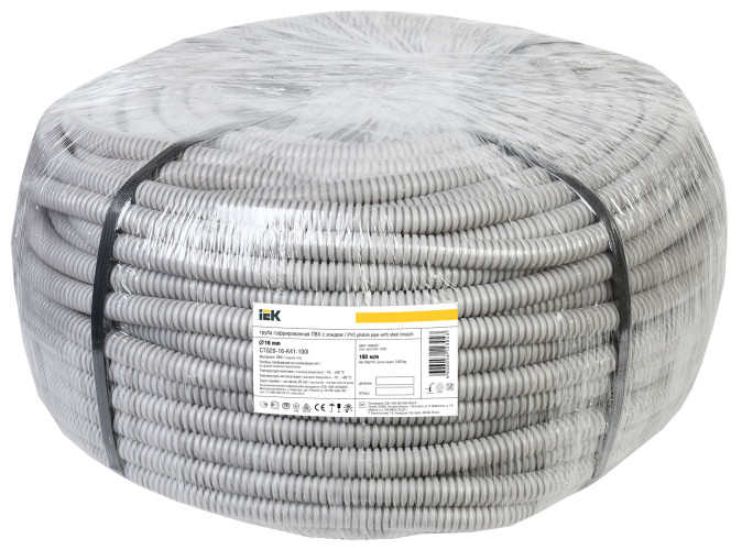 Труба гофрированная ПВХ 16мм (серая) с зондом (100м) IEK