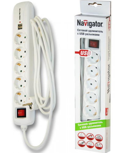 Сетевой фильтр Navigator 94 687 NPE-USB-05-300-ESC-3x1 с USB вых. 5гн. 3м
