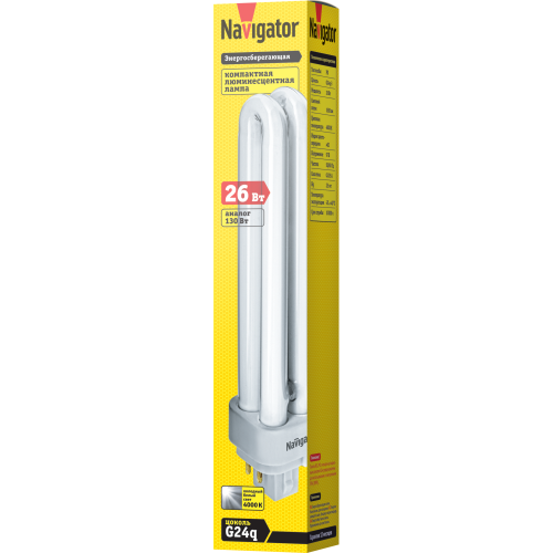 лампа G24q-2 (4-штырьковый) NCL ЭмПРА 26W 840 230V (люминесцентная) Navigator | 25шт./уп.