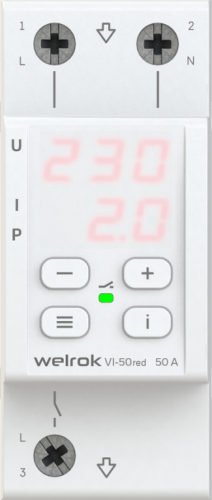 Реле напряжения с контролем тока WELROK VI-50 red