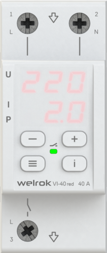 Реле напряжения с контролем тока WELROK VI-40 red