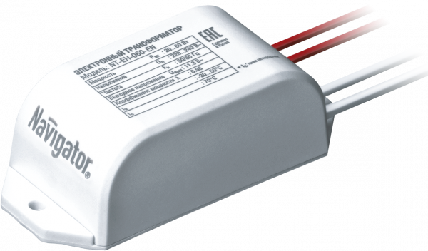 Трансформатор электронный  60Вт (min 20Вт) 230/12В (провод до 2м) нерегулируем. Navigator