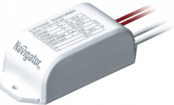Трансформатор электронный 105Вт (min 35Вт) 230/12В (провод до 2м) нерегулируем. Navigator