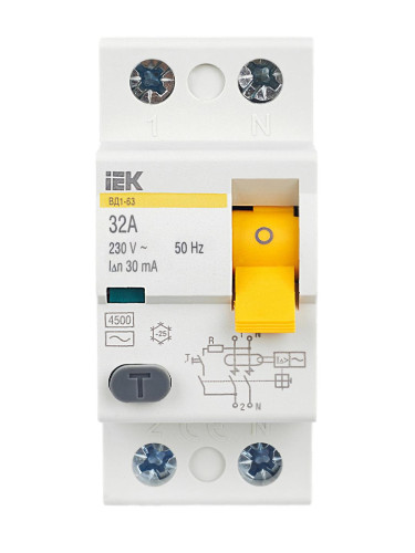 Выключатель дифференциальный УЗО ВД1-63 2Р 32А 30мА тип АС IEK