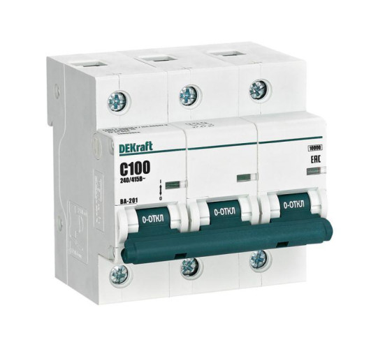 Выключатель автоматический модульный ВА-201 3Р 100А 10кА D DEKraft