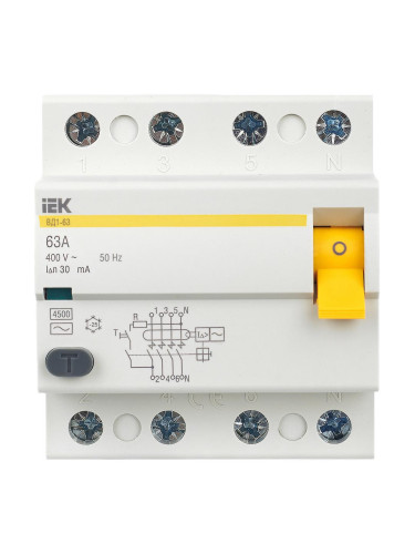 Выключатель дифференциальный УЗО ВД1-63 4Р 63А 30мА тип АС IEK