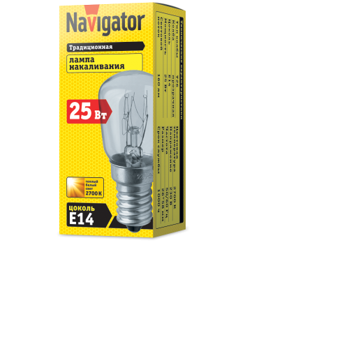 лампа E14 NI T26 25W CL  230V (для холодильников) Navigator | уп.1000/200/1(шт.)