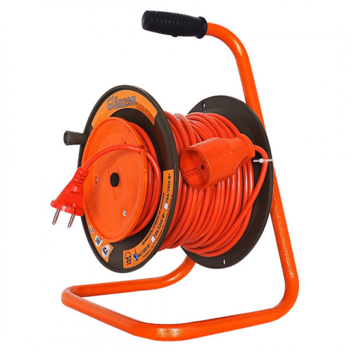 Сварочный удлинитель силовой 30м  на катушке с выносной розеткой GLANZEN ПВС 2х2,5  арт. EB-30-010