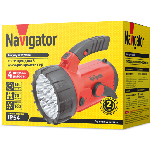 Фонарь Navigator 94 960 NPT-SP06-ACCU Прожект/кемп. 23+18+4LED, аккум.4В, 2Ач.