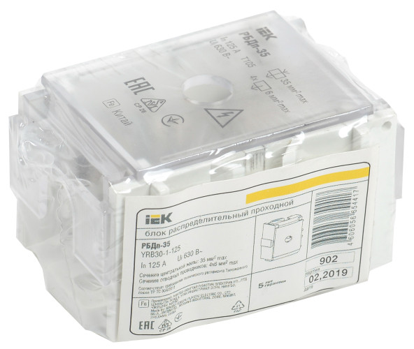 Блок распределительный проходной РБДп-35 125/50А DIN 1х35-4х6кв.мм IEK
