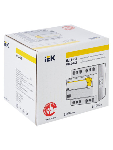Выключатель дифференциальный УЗО ВД1-63 4Р 25А 30мА тип АС IEK