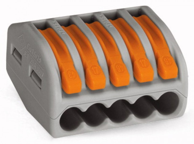 Клеммы 222–415 (5х2,5мм2 с рычажком) (™WAGO) (уп. 40шт) (стар. арт. v-53163)