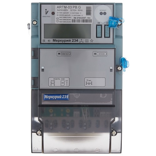 Меркурий 234 ARTМ2-03 PВ.G 3*230/400В; 5(10)А; 0.5S/1.0; Мн.т. опт. GSM 2*RS-485 ЖКИ