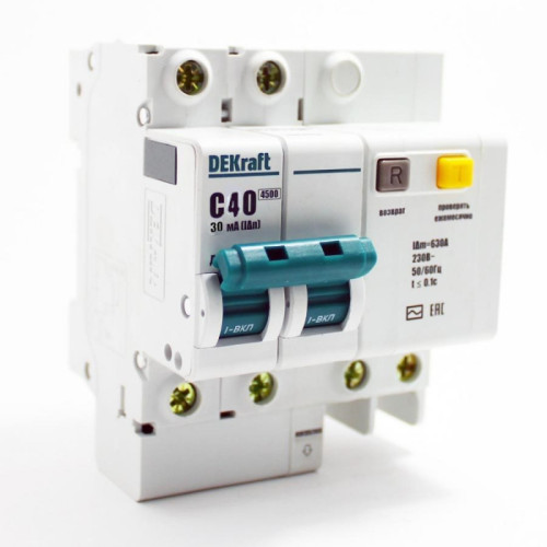 Дифференциальный автоматический выключатель ДИФ-101 2Р С 40А 30мА тип AC 4,5кА DEKraft