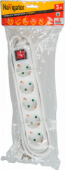 Удлинитель Navigator 71 557 NPE-S-05-300-ESC-3x0.75  с/з с выкл. 5 гн. 3м