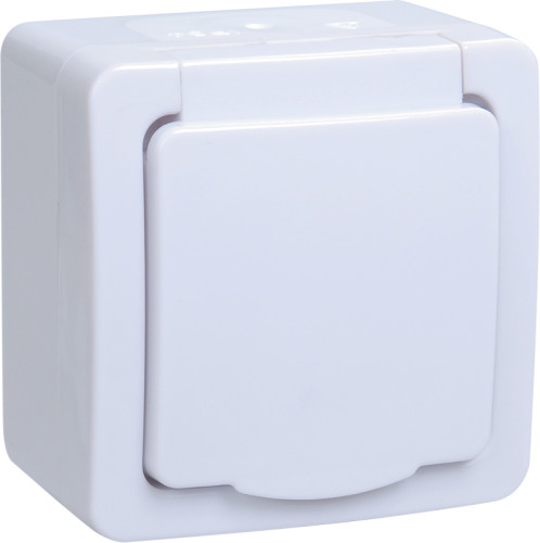 Розетка 1м.с з/к о/у IP54  РСб20-3-ГПБб (цвет крышки:белый) ГЕРМЕС PLUS