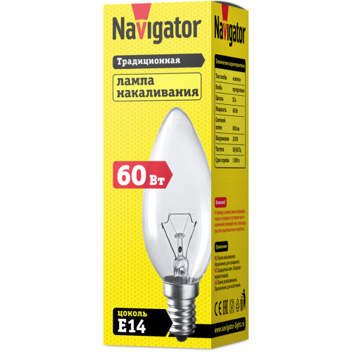 лампа E14 NI B 60W CL 230V (свеча) Navigator | 10шт./уп.