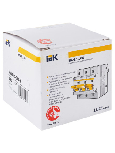 Выключатель автоматический ВА47-100 3Р 100А 10кА С IEK