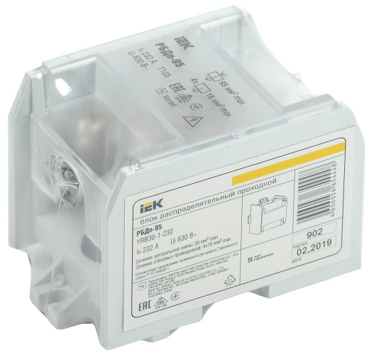 Распределительный блок проходной РБДп-95 232/100А DIN 1х95-4х6мм ИЭК