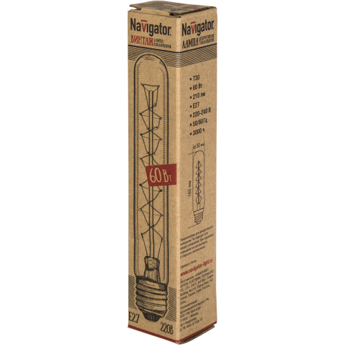 лампа E27 NI-V T30-S24 60W CLG 230V (накаливания, колба винтаж) Navigator | уп.100/10/1(шт.)